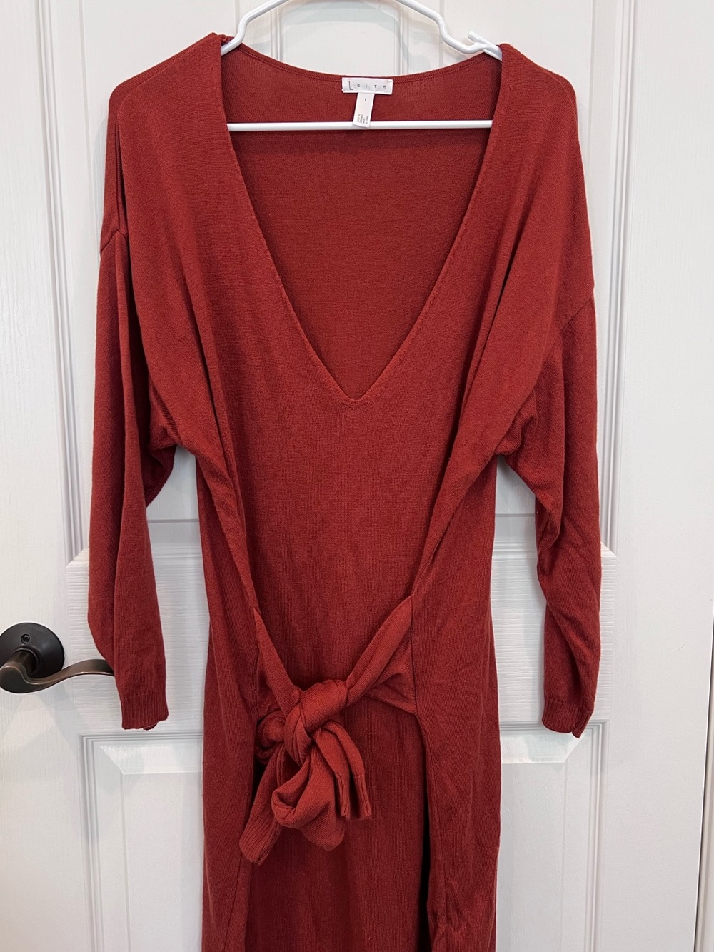 Leith Rust Tie-Waist V-Neck Tunic Dress